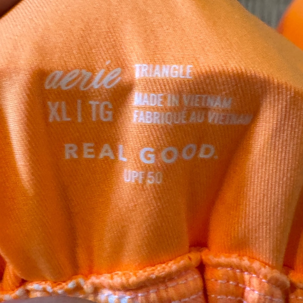 Aerie Real Good Checkered Triangle Bikini Top Orange Pink XL NWT - Picture 2 of 6